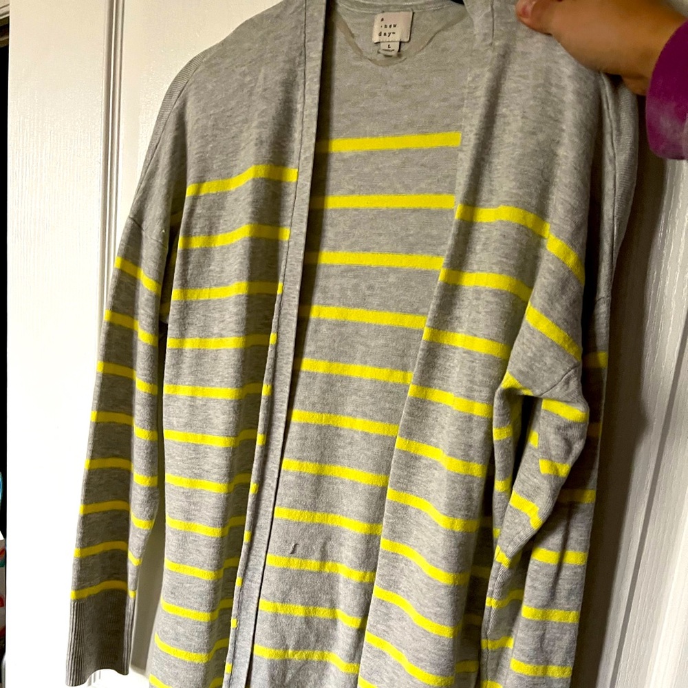 Gray and Yellow Striped Cardigan